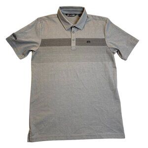 TravisMathew Mens Polo Shirt Medium Gray Embroidered Logo & Striped Design Mens